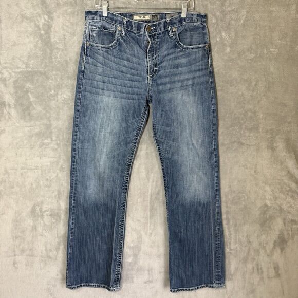 BKE Tyler Jeans Men 36L (Inseam 32) Blue Stretch Denim Buckle Thick Stitch - Picture 1 of 9